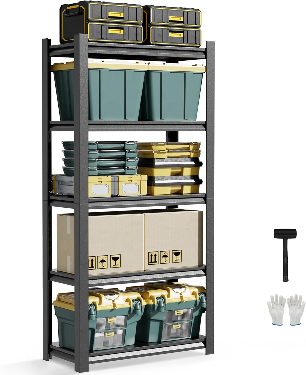 JHYKHG 72" H Storage Shelves,5-Tier Heavy Duty Garage Shelving,Adjustable Shelving Unit,Metal Shelf,Boltless Assembly Rack for Warehouse,Shed,2,500 lb Load,16 x 36 x 72 Inches,Black