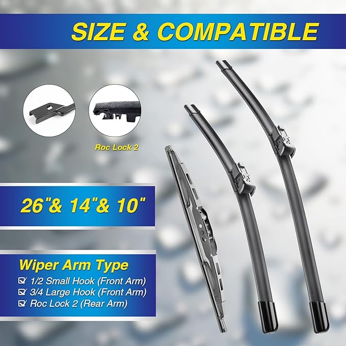 5 PLUS® Windshield Wipers Replacement for Chevy trax 2022-2015,Silicone Water Repellent Wiper Blades-26"/14"/10"(Set of 3), OEM Fit, All-Season, Easy Installation