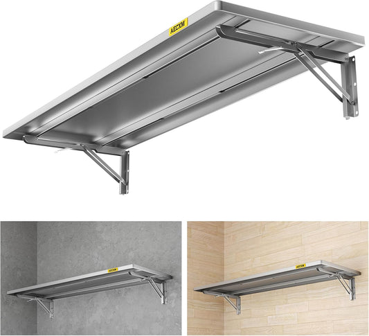 1.3x4ft Adjustable Rail Type Folding Storage Rack Shelf, Suitable for Garage, Storage Room, Kitchens Wall Shelf,Garage Storage Rack Floating Shelves, Wall Mounted Folding Table(1pc-Silver Gray)