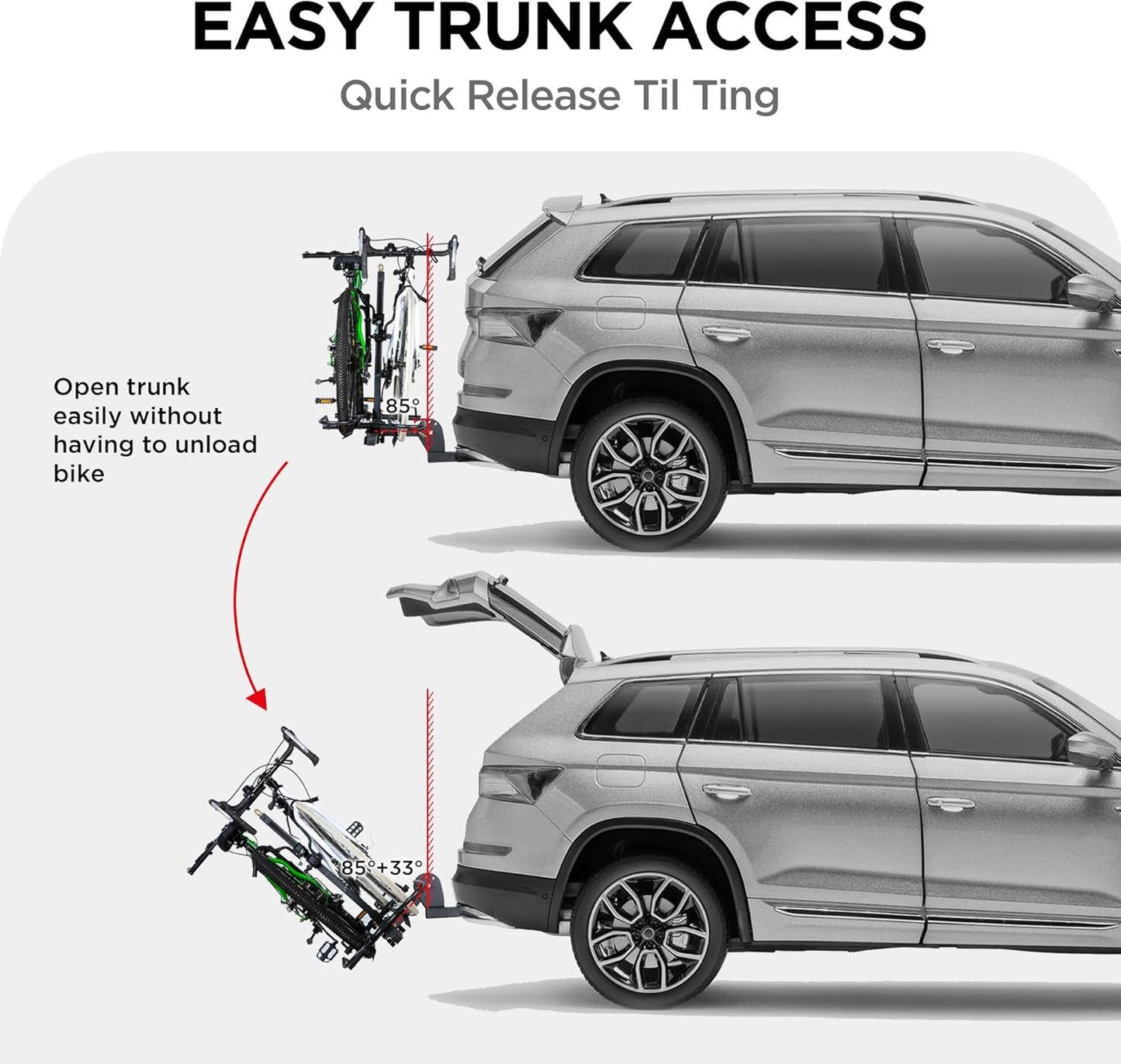 Young 200 lbs. Capacity Hitch Mounted 2-Bike Rack with Lock for Standard, Mountain, Fat Tire Bikes, fit Car, SUV, Van, RV, Trailer, Truck，Fits up to 5" Fat Tire Width and 50" Wheelbase，for 2" Receiver