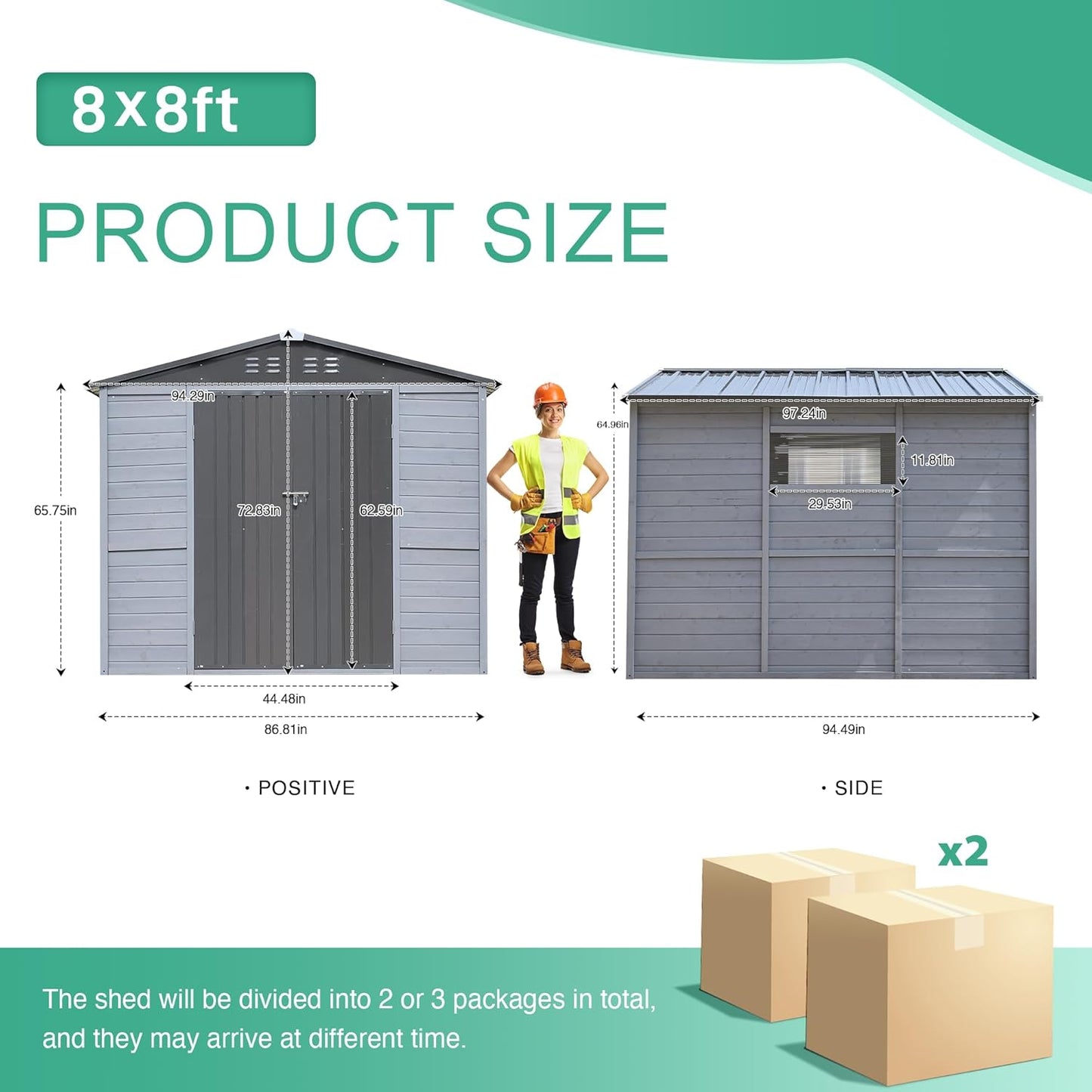 8x8 FT Outdoor Storage Shed with Windows, Wood & Metal Garden Shed, Outside Storage Shed Waterproof for Backyard, Garden, Patio, 4 Vents (Without Floor) Gray