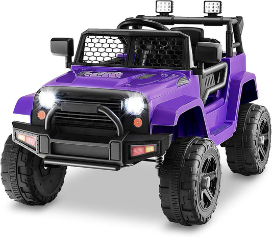 Costzon Ride on Car, 12V Battery Powered Truck Vehicle with Remote Control, Spring Suspension, Headlights, Music, Horn, MP3, USB & Aux Port, Gift for Boys Girls, Electric Car for Kids (Purple)