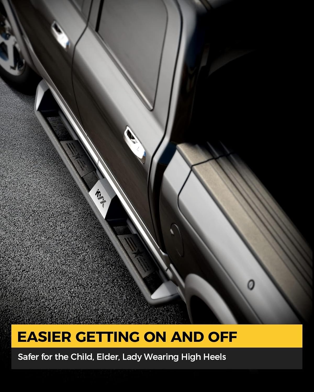 KYX Running Boards & Steps Nerf Bars Fit for 2019-2025 Chevy Silverado GMC Sierra 1500; 2020-2025 2500 3500HD | Crew Cab | A Pair Car Door Side Steps Nerf Bars Truck Boards Step Rails-Triple Tube