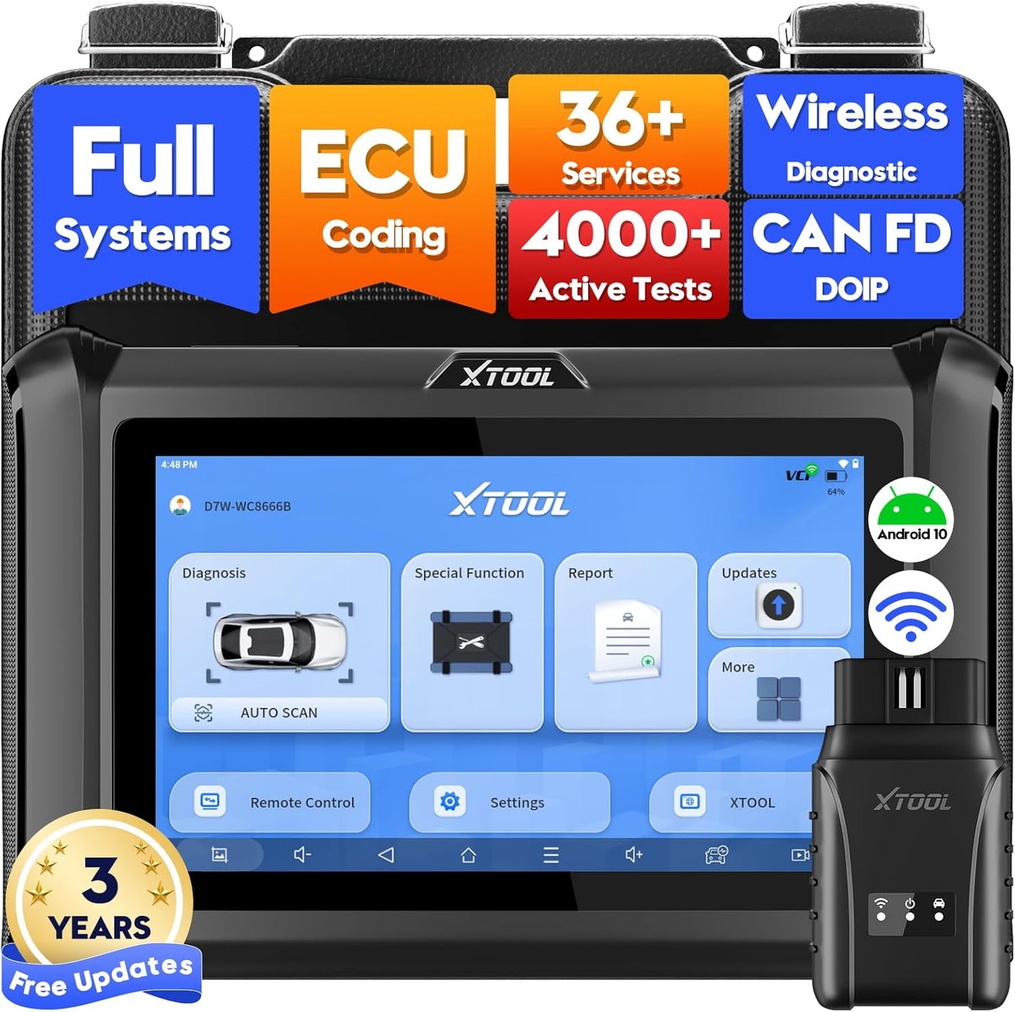 XTOOL D7W Wireless OBD2 Scanner Diagnostic Tool 2025 Upgraded Ver. of D7, Bidirectional Scan Tool, ECU Coding, 39+ Resets, CAN FD & DoIP, All System Scanner for Car with 3-Year Update