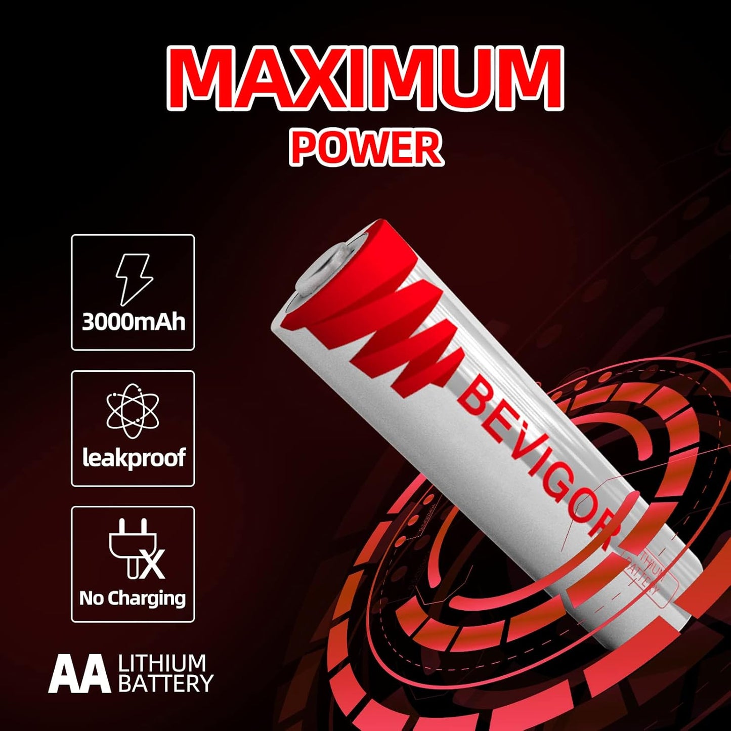 BEVIGOR Lithium Batteries AA Size, AA Battery 4 Pack, 3000mAh Double A Batteries, 1.5V Double A Battery, Longer Lasting Lithium Iron Batteries for Flashlight, Toys, Remote Control【Non-Rechargeable】
