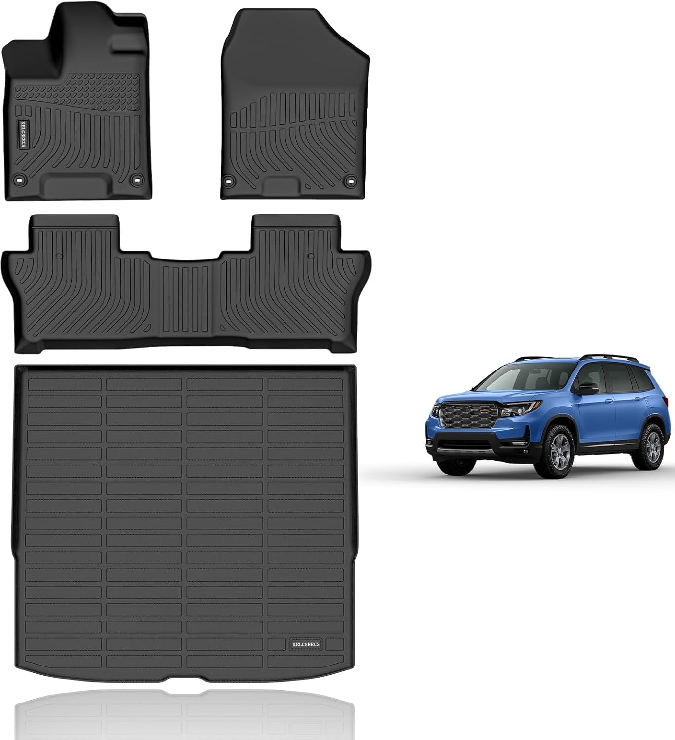 KELCSEECS® Floor Mats & Cargo Liner Custom for Honda Passport 2019-2025 All Weather Protection TPE Floor Liners Front & Rear Row Full Set Honda Passport Accessories Black