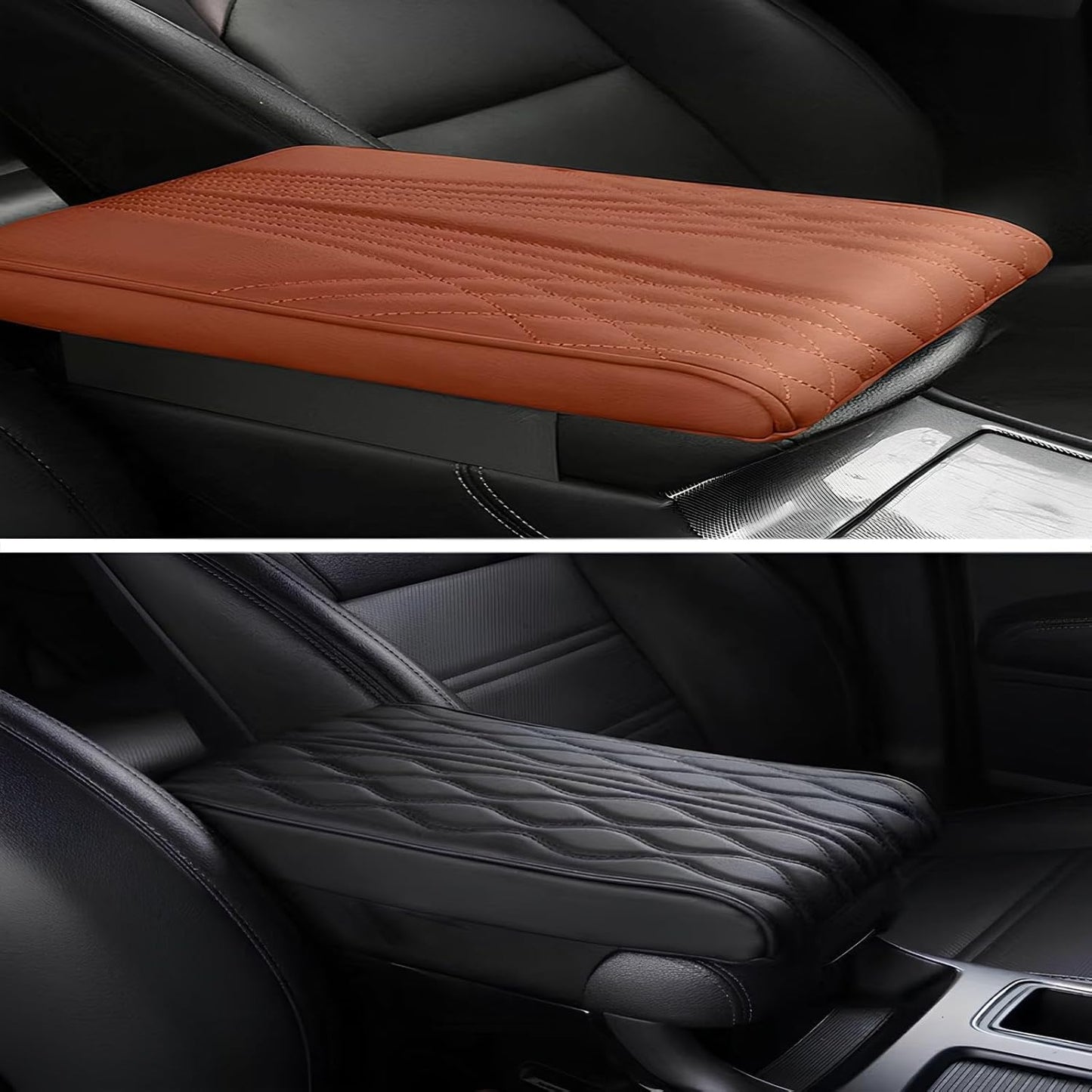 Leather Car Armrest Box Mat - 2023 New Waterproof Car Center Console Cover Mat, Universal Armrest Mat, Leather Car Armrest Cover for SUV/Truck/Vehicle (A-Beige)
