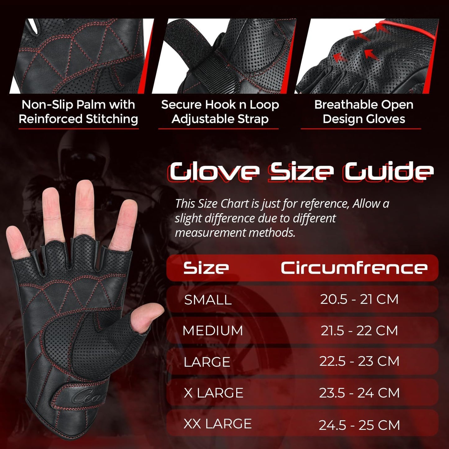 aasportx Motorcycle Gloves - Men's Leather Motorbike Gloves with Touchscreen Function - Non-Slip Pads for Men & Women