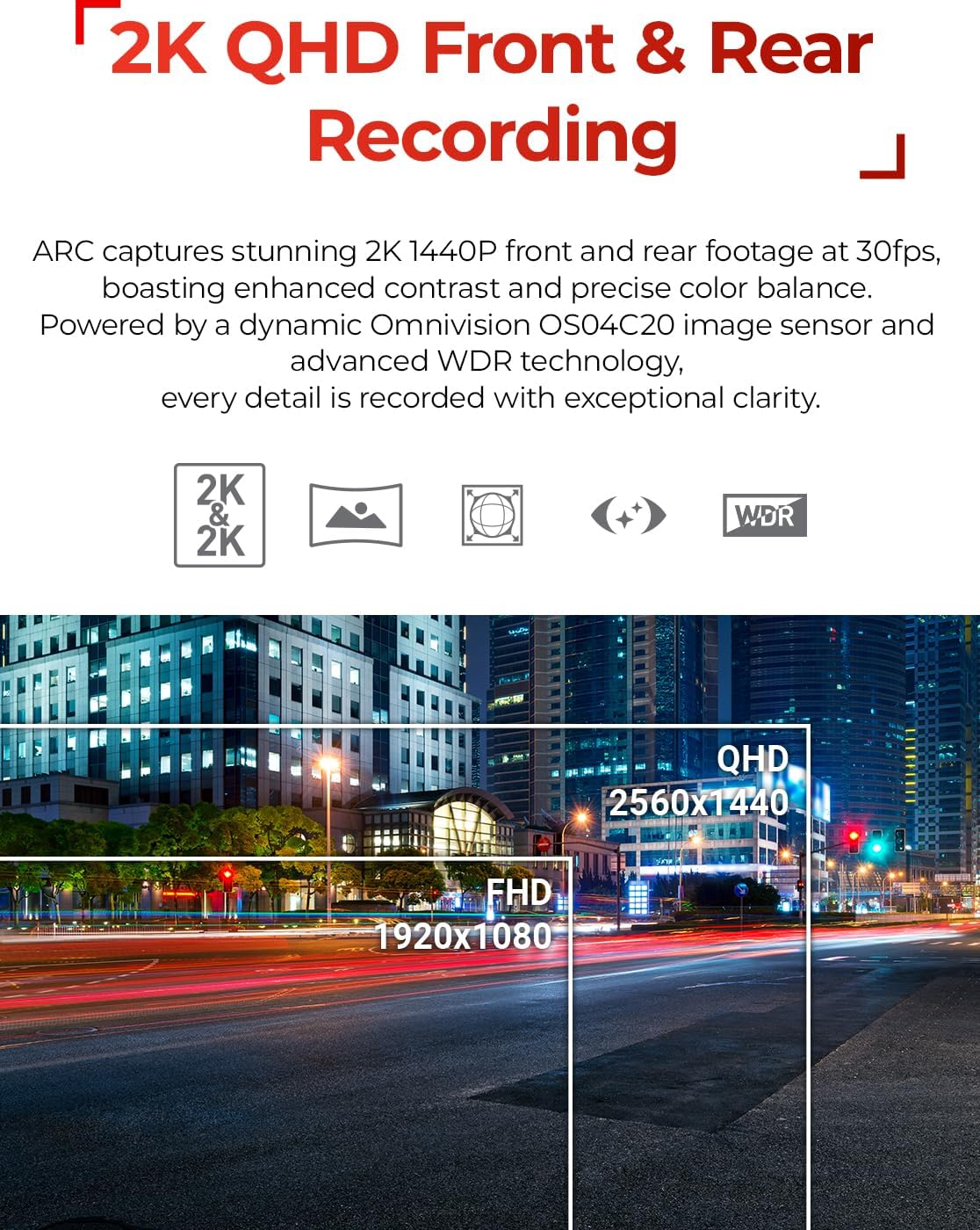 THINKWARE ARC Dash Cam with Smart Driving Alert System, 3X Energy Saving, 1440P+1440P Front and Rear, Wi-Fi, Super Night Vision, 24/7 Parking Mode (Free 32GB Card, Hardwiring, 12V Cable, GPS)