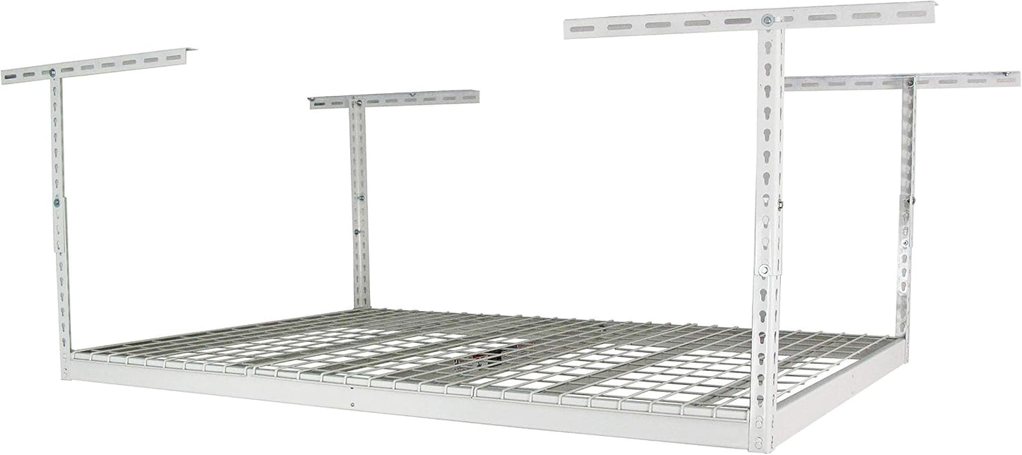 MonsterRax Overhead Garage Storage Racks 4x6, Heavy Duty Industrial Steel Construction, Ceiling Mounted Shelving Platform, 24"-45" Adjustable Hanging Storage Organizer, White (Two-Pack)