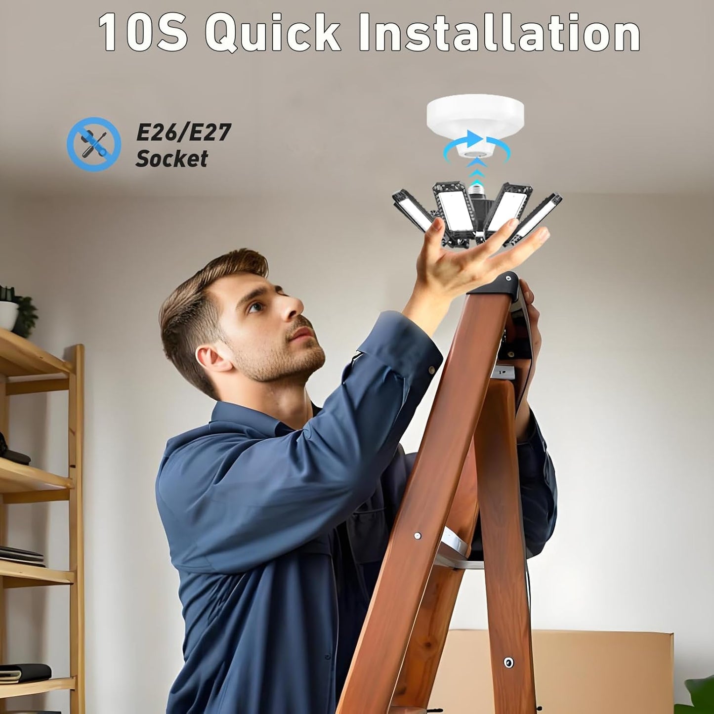 Garage Light 6 Pack - 240W 24000LM 6500K Garage Lights Ceiling LED with 8+1 Deformable Panels, E26/E27 Screw Socket in LED Shop Light for Workshop, Basement, Gym, Barn, Warehouse etc Bay Lighting