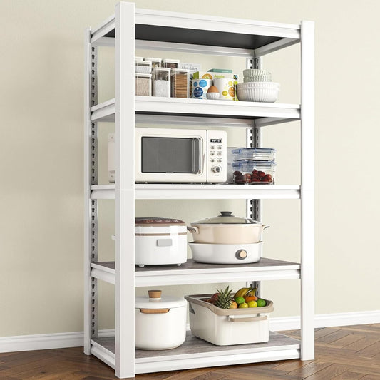 REIBII Storage Shelves 2500LBS Metal Shelving Adjustable Garage Shelving 5 Tier Metal Shelves 60" H White Shelves for Closet Kitchen Pantry 24.4''W X 16.4''D X 60''H