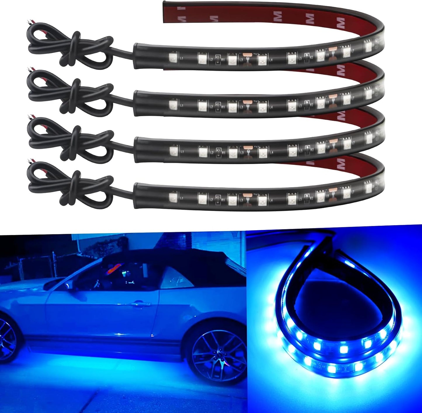 Keiurot 12V Led Light Strip 32CM Waterproof Light Strips for Cars Motorcycles Golf Cart Interior & Exterior Marine Boat Blue Led Strip 12V 5050 18SMD,Pack of 4