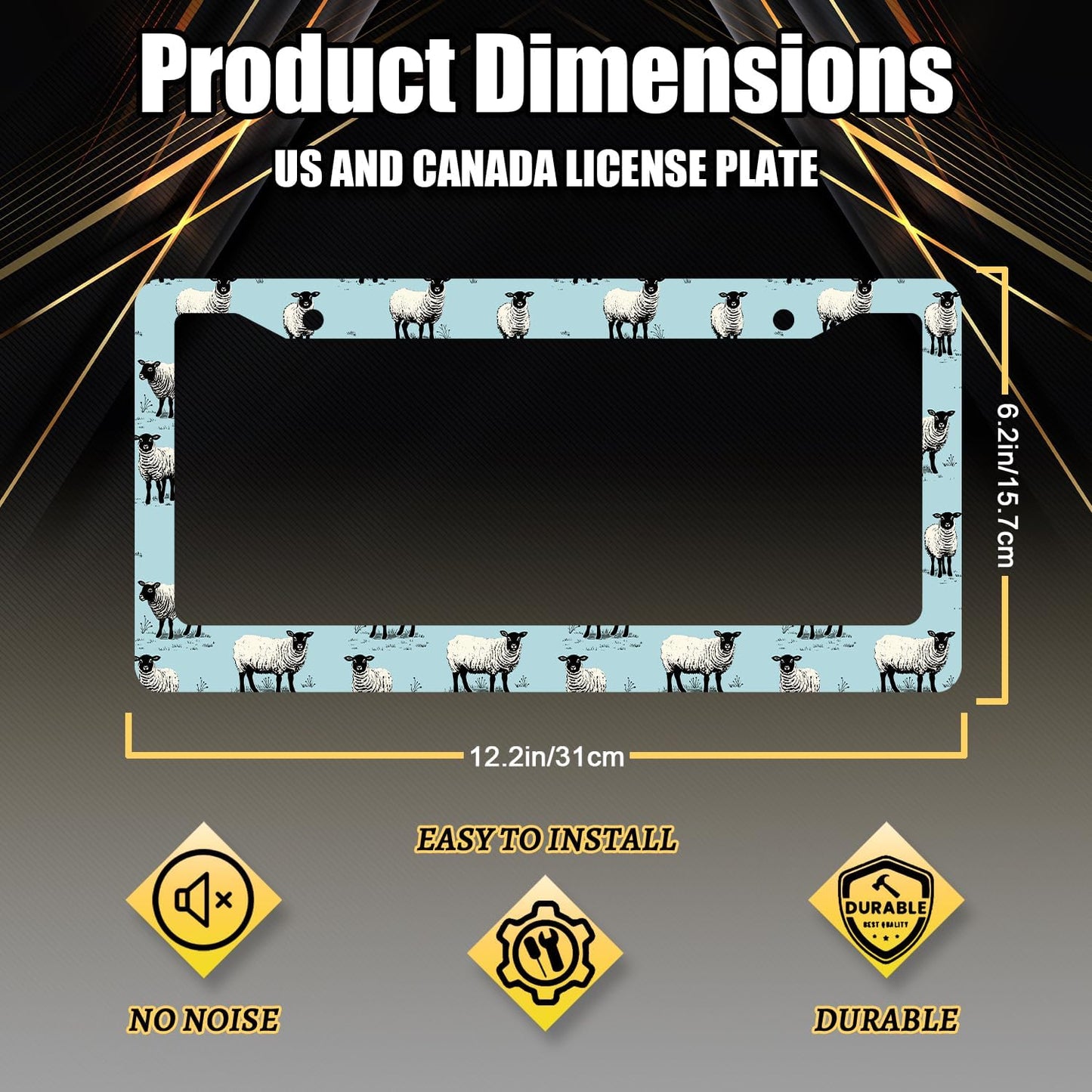 Cute Sheep License Plate Frame Animals License Plate Holder Stainless Steel Funny Design Compatible with Standard License Plate for USA Canada 12.3" x 6.3" with 2 Screws