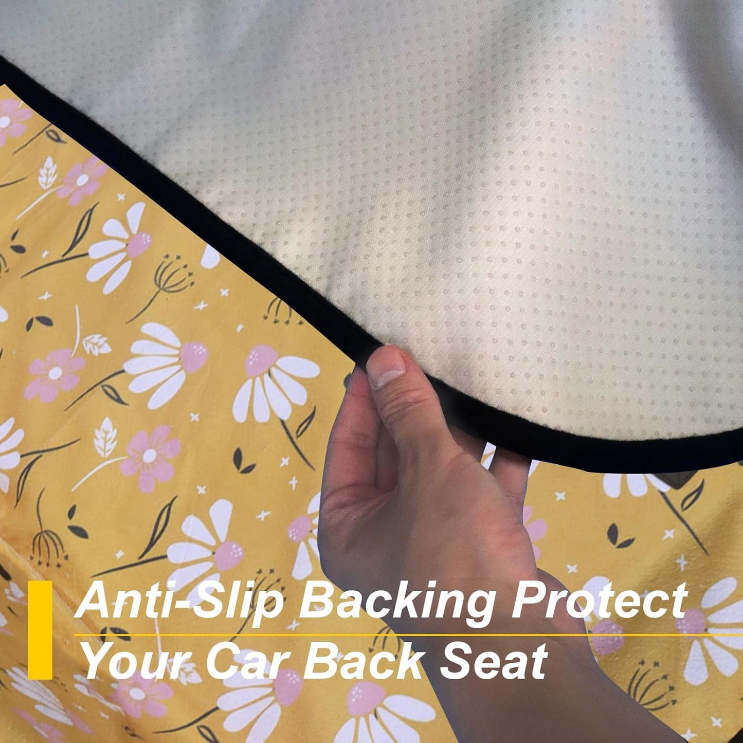 Back Seat Cover for Car Trucks Van SUV,Waterproof Rear Bench Towel Seat Covers for Dogs and Kids,Automotive Backseat Protector (Chamomile and Yellow)