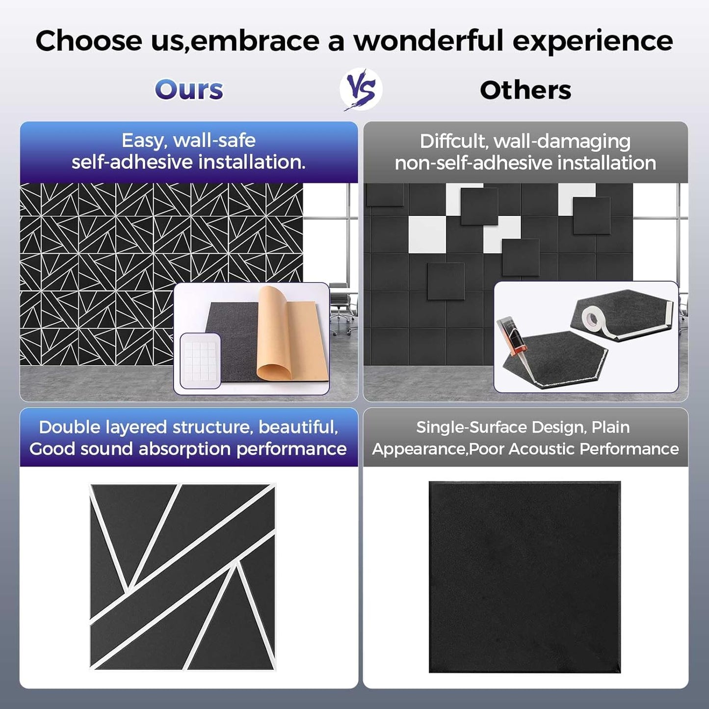 8 Pack 2-Layer Soundproof Wall Panels, 12 x 12 x 0.43 in Sound Proof FoamPanels for Walls, 1.2lb/ft* High Density, Thicker 0.43 in, 3D AcousticPanels,Artistic Noise Dampening Panels Black&white