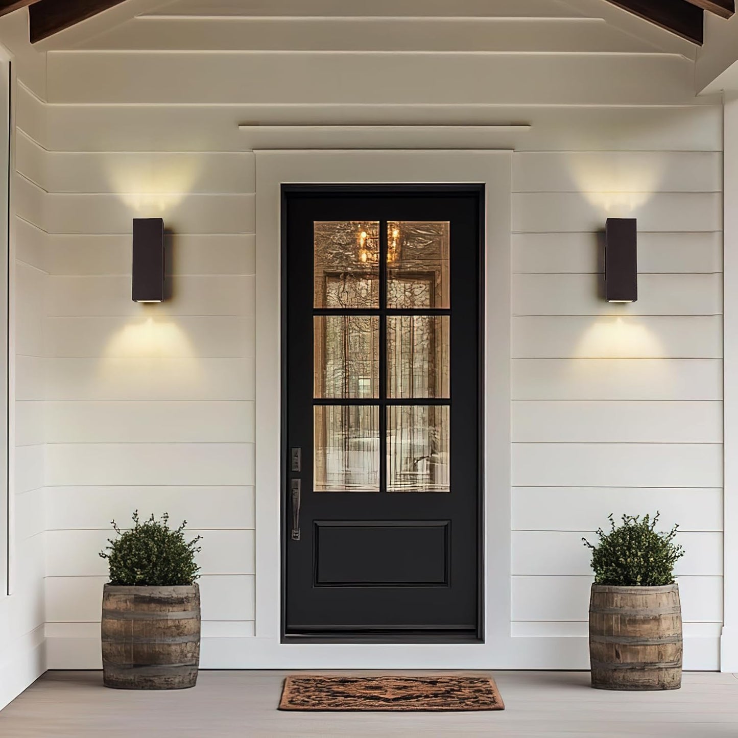 harriet Porch Lights Outdoor Modern - IP64 Waterproof Aluminum and Tempered Glass Cover, 13" Rectangular Up/Down Wall Sconce for Porch, Garage & Patio, Exterior Lighting, Black, 2 Pack