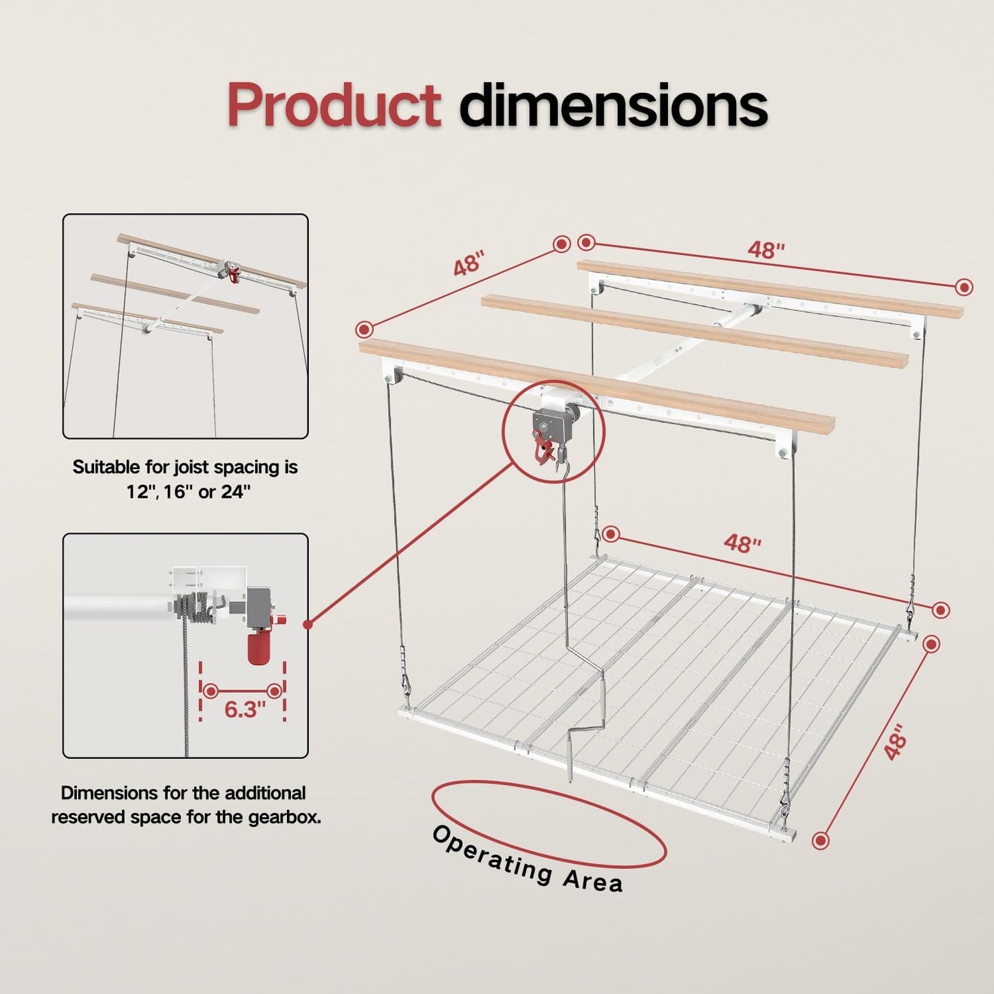 Overhead Garage Storage Rack, Adjustable Heavy-duty 4x4 Ft Ceiling Storage Racks with Safety Lock, Ideal for Garage Storage Lifting Organization System, 250lbs Capacity, White