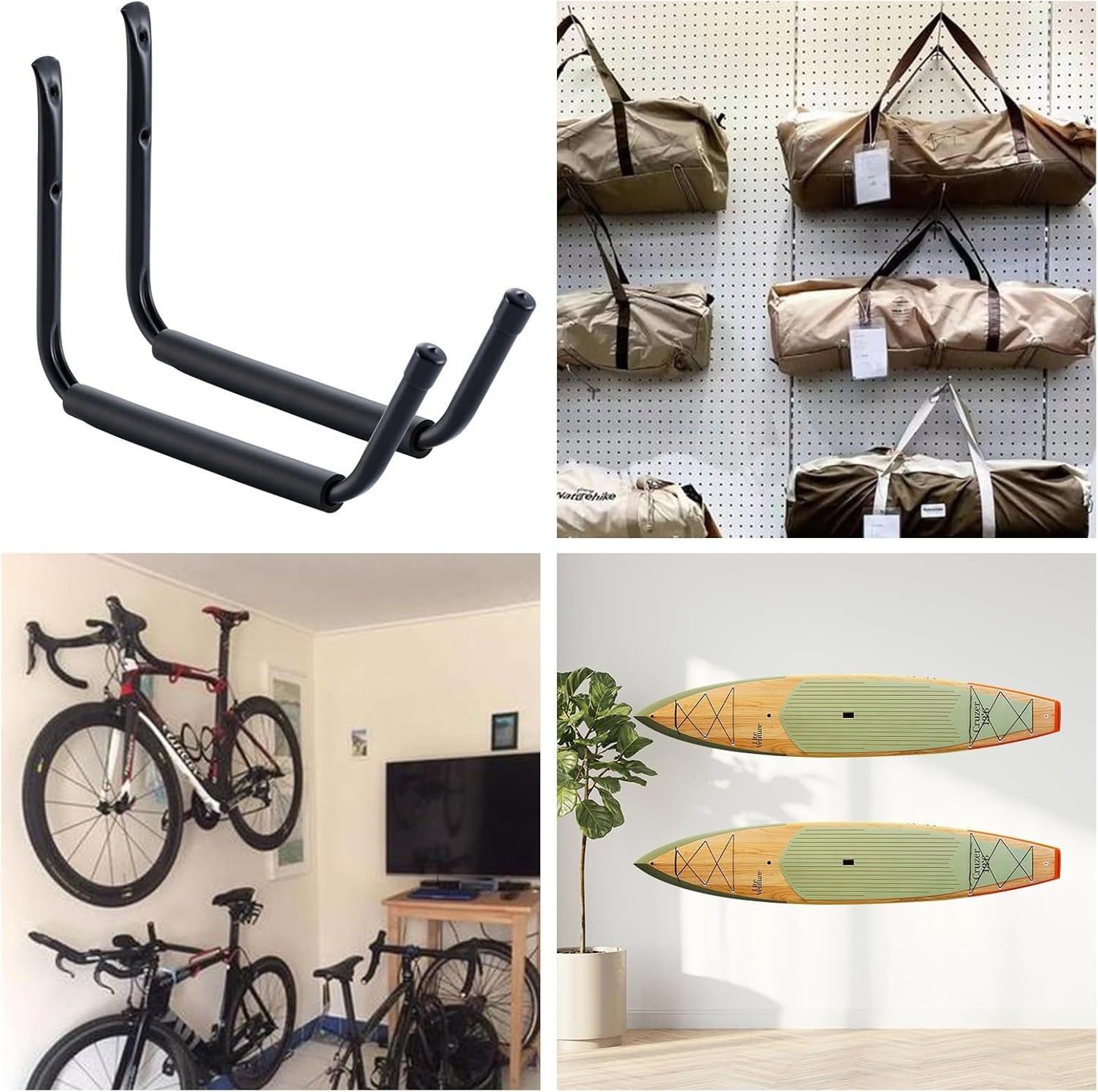 HOME MASTER HARDWARE Heavy Duty 15" Jumbo Garage Wall Hooks 4 Pack – 100 LB Kayak Storage Rack, Wall Mount for Canoe, Bicycle, Ladder & Large Gear