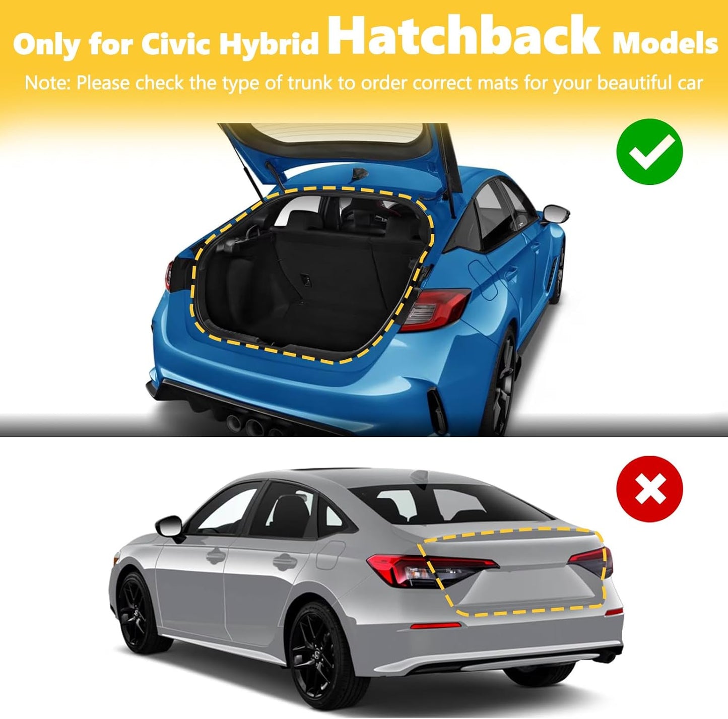 GINOWY-Floor Mats & Cargo Liner for Honda Civic Hybrid 2025(Only for Hatchback), TPE All Weather Civic Car Floor Mats Non-Slip Trunk Mat Floor Liners Waterproof Accessories Black