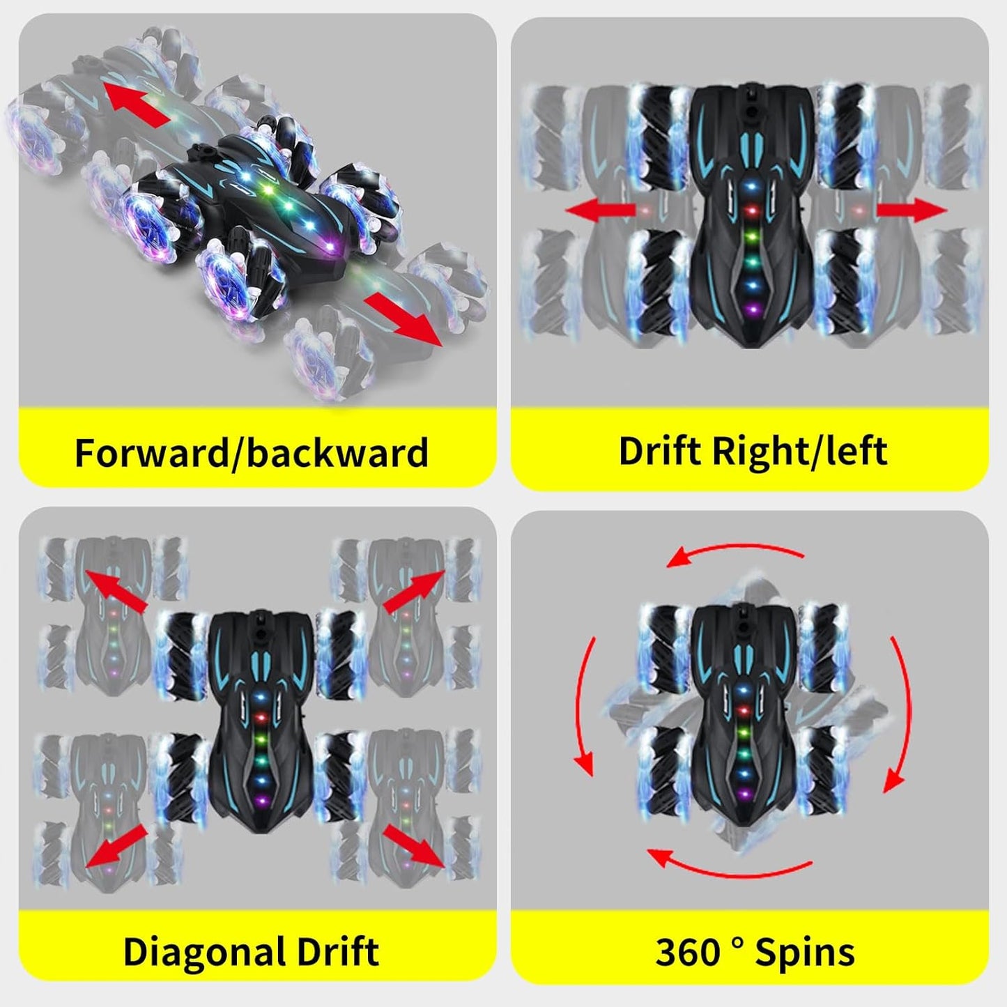 Upgraged Gesture Sensing RC Stunt Car with Lights & Music, Hand Gesture Remote Control car Toy with 360° Spins Gesture RC Spray Car Birthday Toys Gifts for 6 7 8 9 10 Year Old Boys