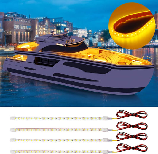 Amber Led Strip Light,12V Car Led Lights Interior IP68 Waterproof Cuttable for Car Motorcycles Boat Golf Cart Truck Cargo Home Decoration with Strong Nano Tape 12inch(Pack of 4)