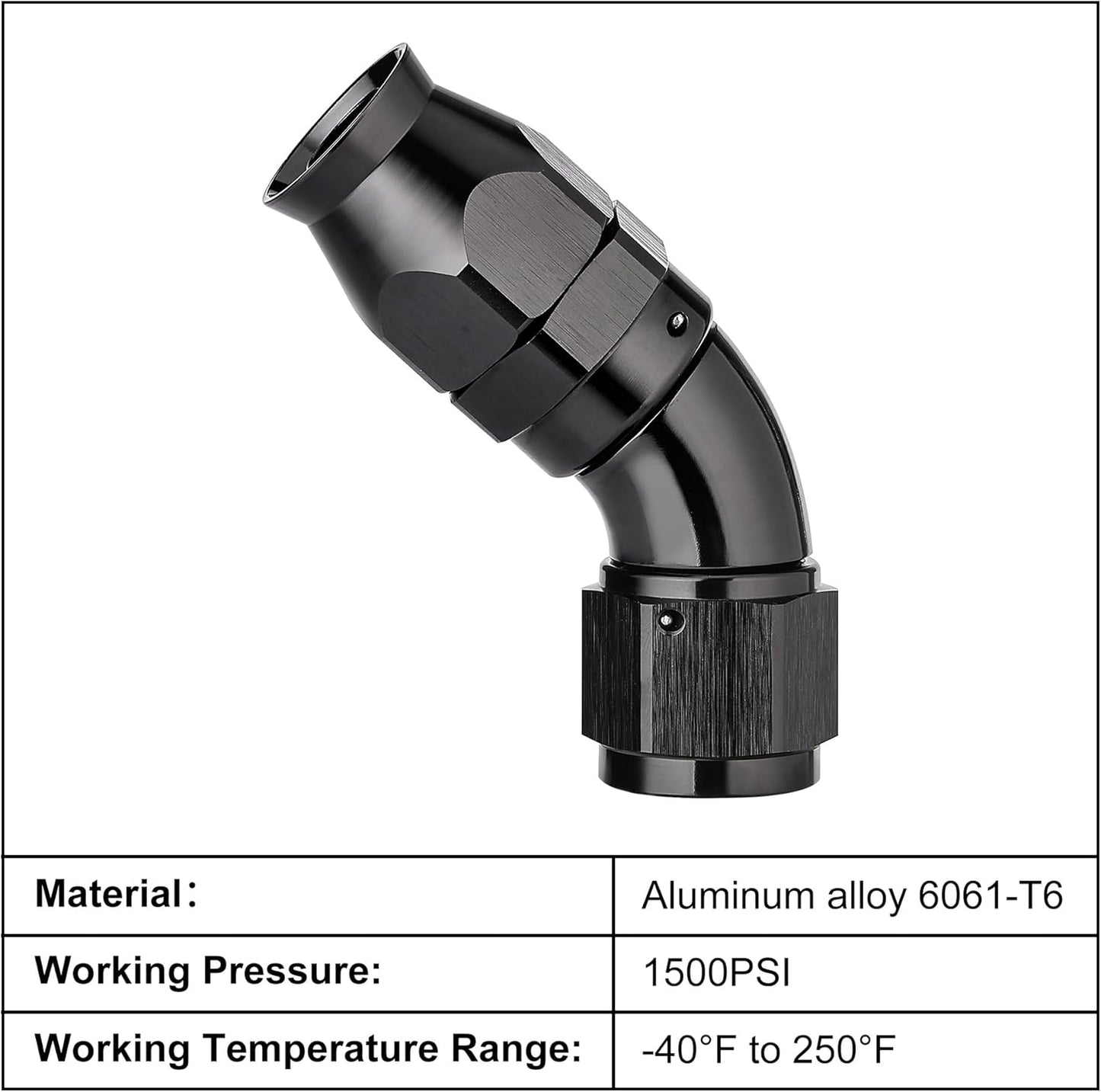 EVIL ENERGY 12AN 45 Degree PTFE One Piece Full Flow End Hose Fitting Aluminum Black