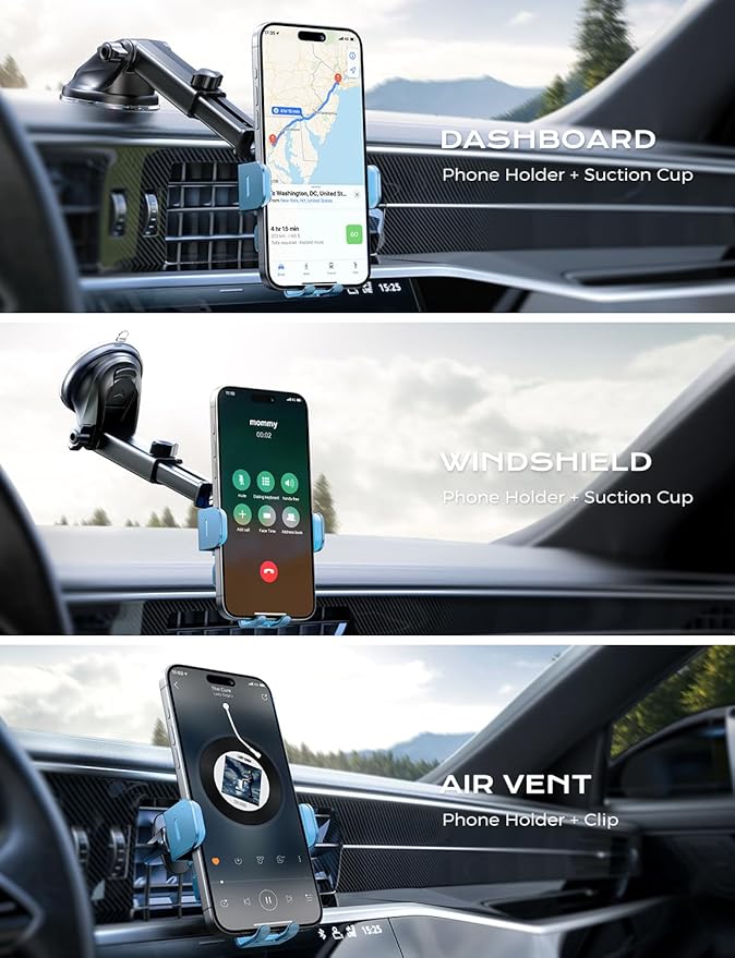 CHGeek 15W Fast Charging Auto Clamping Car Charger Phone Mount Phone Holder (Cyan)