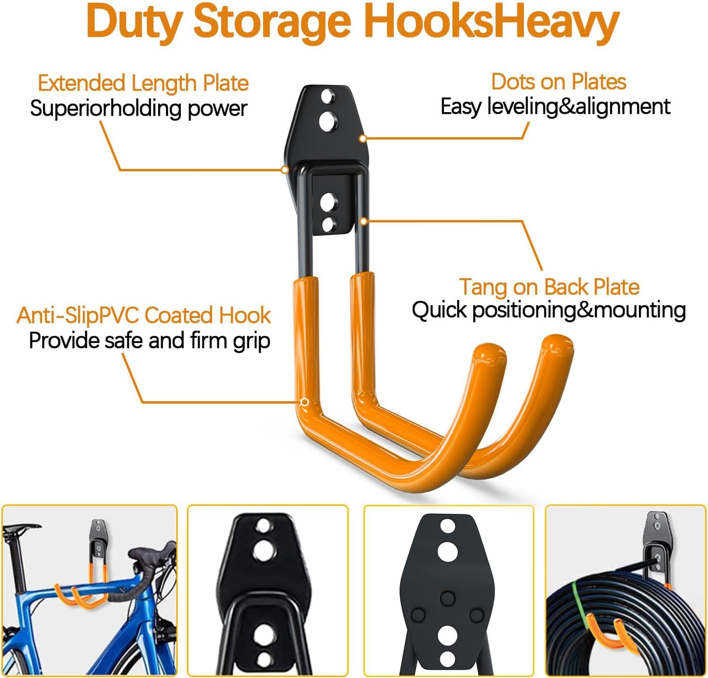 3-H Garage Wall Hooks 20 Pack, Garage Hooks Heavy Duty with Extra Welding Spots, Garage Organizer for Garden, Lawn, Chairs, Ladders, Weed Eater, Shovel(Orange)