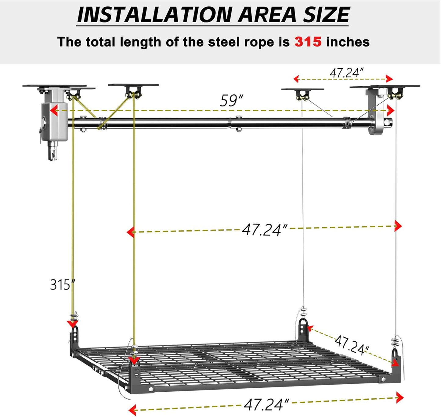 4x4FT Ceiling Storage Racks Lift,Overhead Garage Storage Rack,Adjustable Organization System,Workshops or Basements(Black)