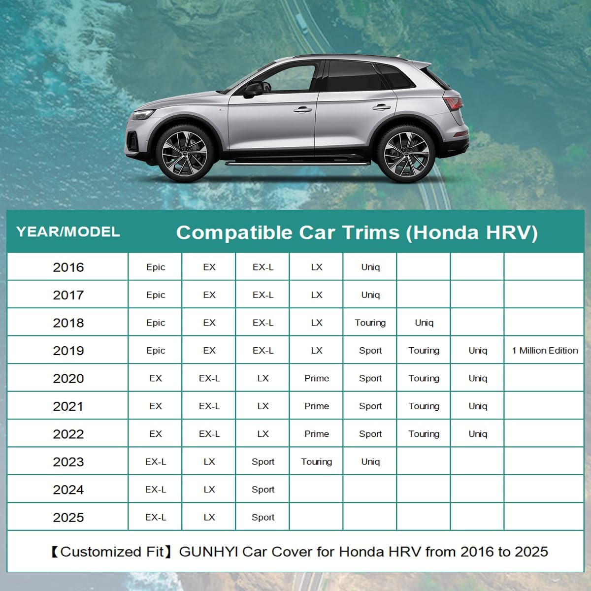 Premium Car Cover Custom Fit Honda HRV HR-V (1998-2025), 16 Layers Heavy Duty Car Cover Waterproof All Weather with Zipper Door for Sun Rain Snow Dust Uv Protection