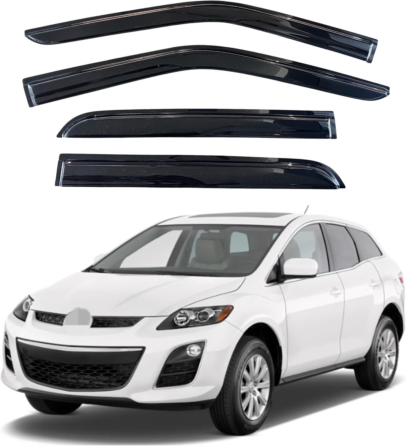 KPY Window Visor Compatible with Mazda CX-7 2008-2011 (CX7), 4PC Rain Guard Side Window Vent Deflectors Tape-On Mugen Style, 2008 2009 2010 2011