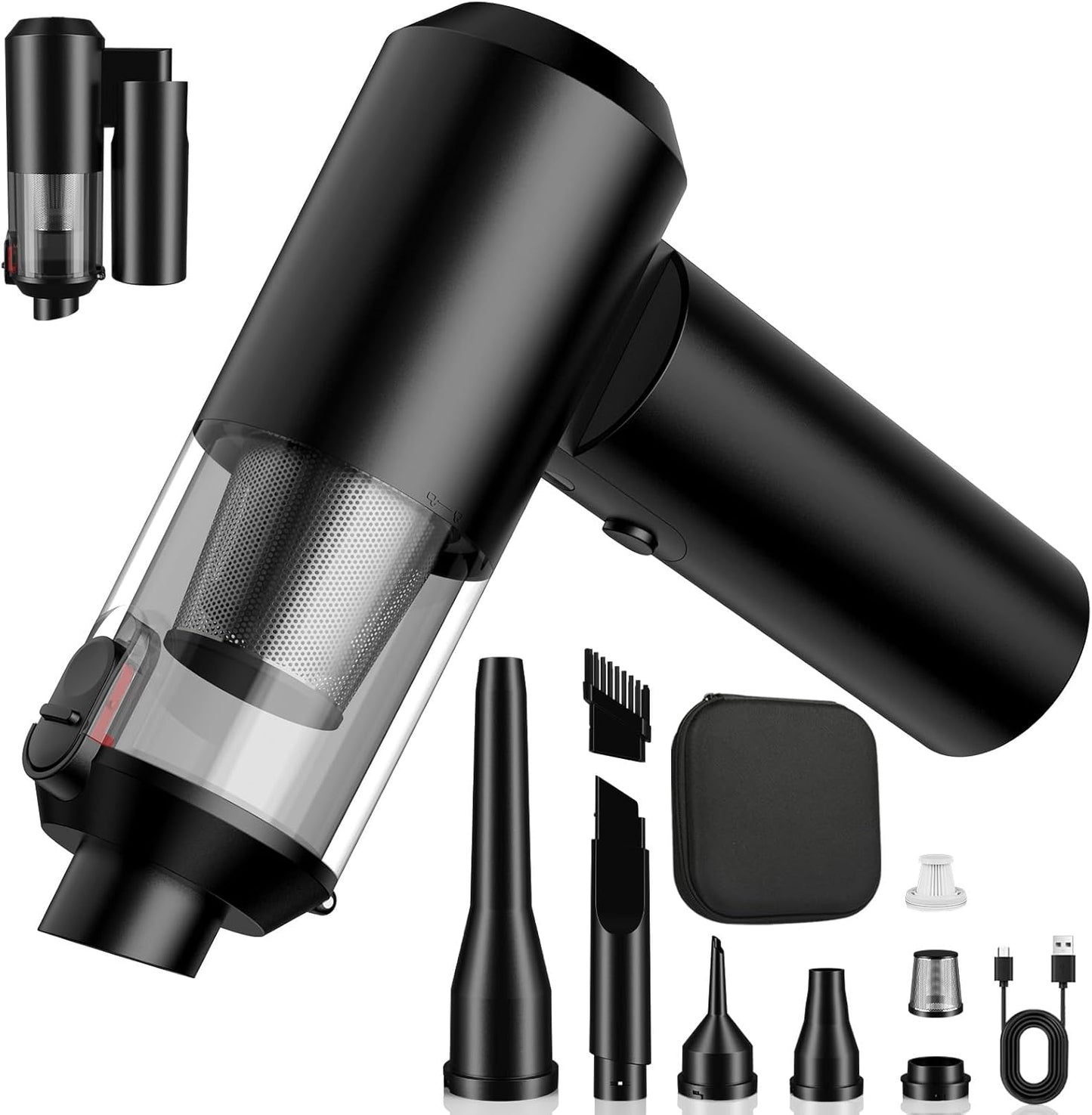 Vac V2 Portable Air Blower/Car Vacuum 90°Foldable 3in1 Handheld Vacuums Cleaner Brushless Motor High Power 16000PA Compressed Air Dusters Cordless Vacuum Cleaners for Car Home