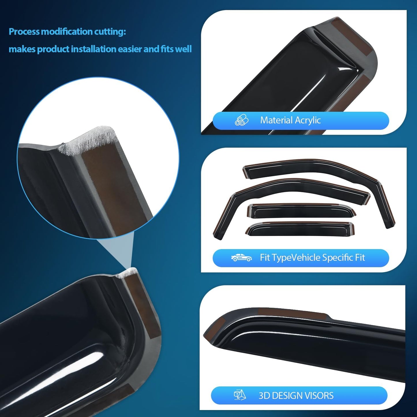 Nilight in Channel Rain Guards for Dodge RAM 1500 2019 2020 2021 2022 2023 2024 Quad Cab Original Window Deflectors, Vent Window Visors-4PCS