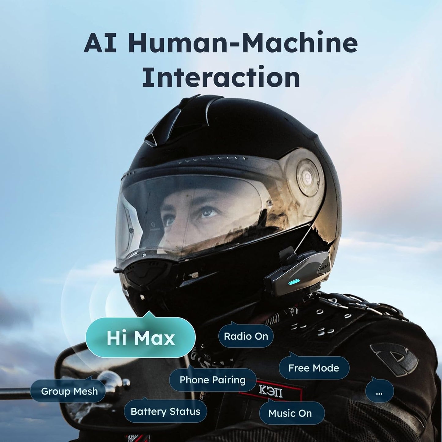 S1 Motorcycle Bluetooth Headset with 3 Intercom Modes, 8-Rider Mesh Communication, AI Voice, FM Radio, Auto Volume, Waterproof, Fast Charging for Helmet/ATV/UTV/Snowmobile, 2 Pack(Grey)