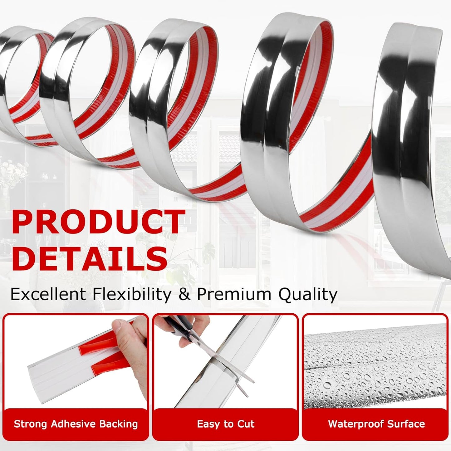 Flexible Wall Corner Protector Moulding Trim Peel and Stick Wall Corner Guards Edge Protector Self Adhesive Molding Trim Strip for Edge Ceiling (Silver, 1.6 in x 40 Ft)