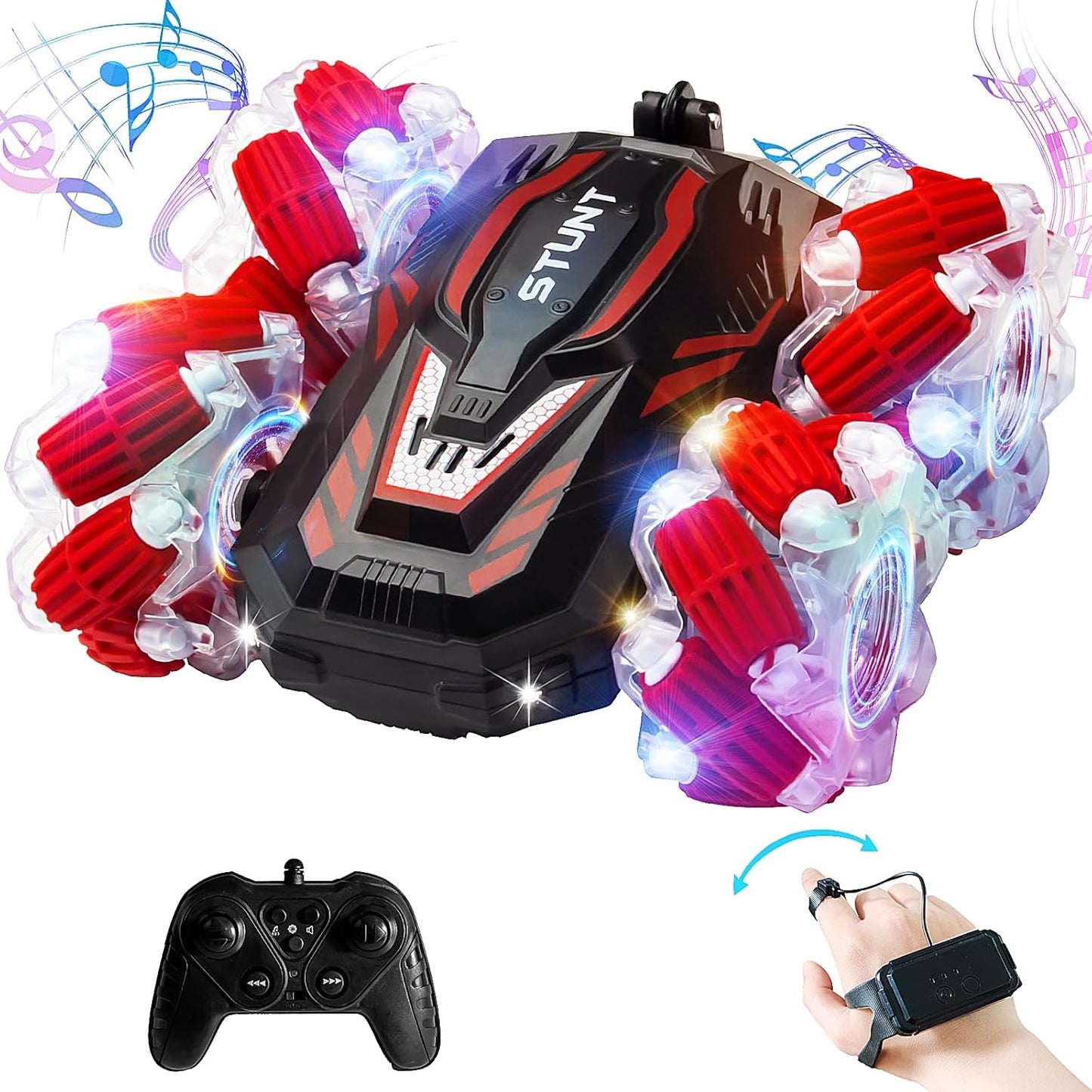 Gesture Sensing RC Stunt Car, 2.4 Ghz 4WD Remote Control Cars, Cool Lighting and Music, Double-Sided Rotating Off-Road Vehicle 360° Flipping Car, Present for Boys and Girls Aged 6-12