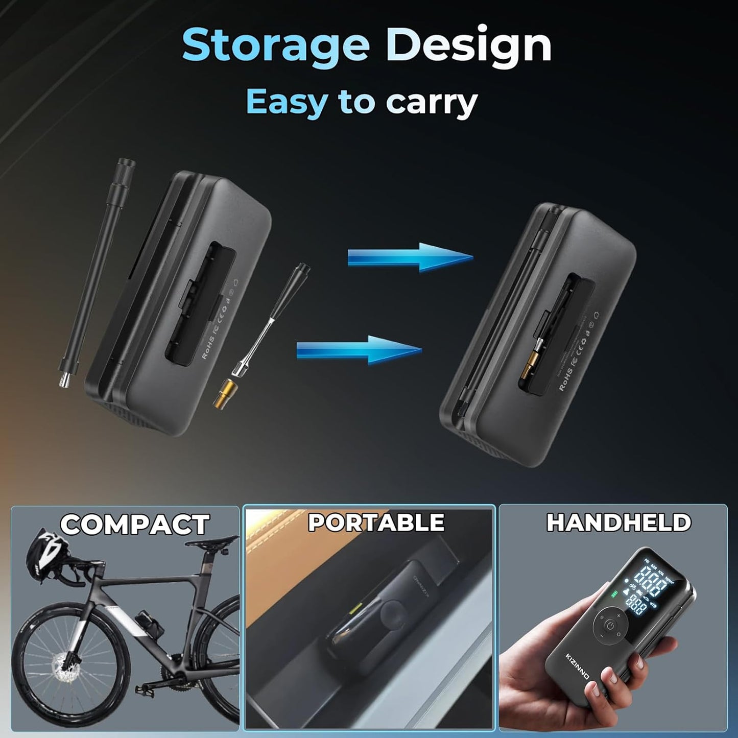 Tire Inflator Portable Air Compressor - Faster Inflation 150PSI Cordless Air Pump, Deflation Button, Digital Pressure Gauge, Portable Tire Inflator for Car, Pickup, Motor and More (Black)