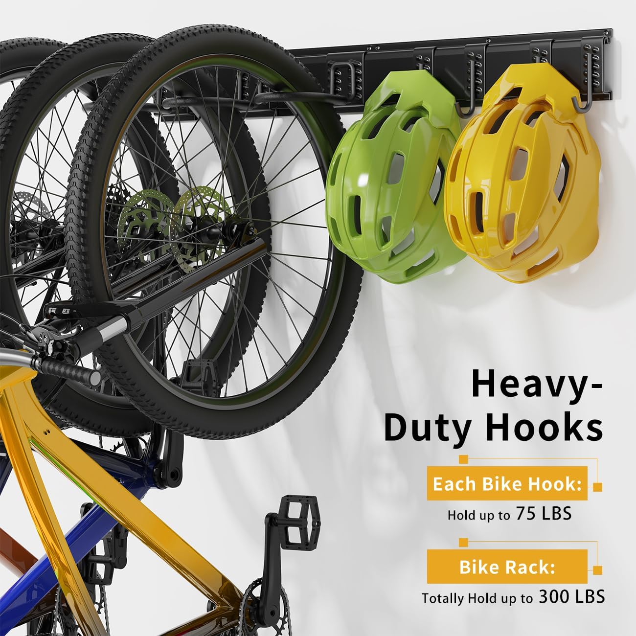 Bike Storage Rack 48Inch for 6 Bikes + 5 Helmets, Up to 500lbs, Heavy Duty Bike Hangers for Garage, Bike Hooks for Garage, Solid Steel Bicycle Storage, Bike Wall Mount, New Black