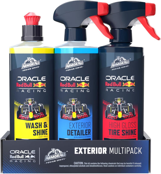 Armor All Podium Series 3-Piece Exterior Car Detailing Kit Developed with Oracle Red Bull Racing, Includes Hybrid Ceramic Wash & Shine, Exterior Detailer Spray, and Tire Shine Spray, 16 fl oz Each
