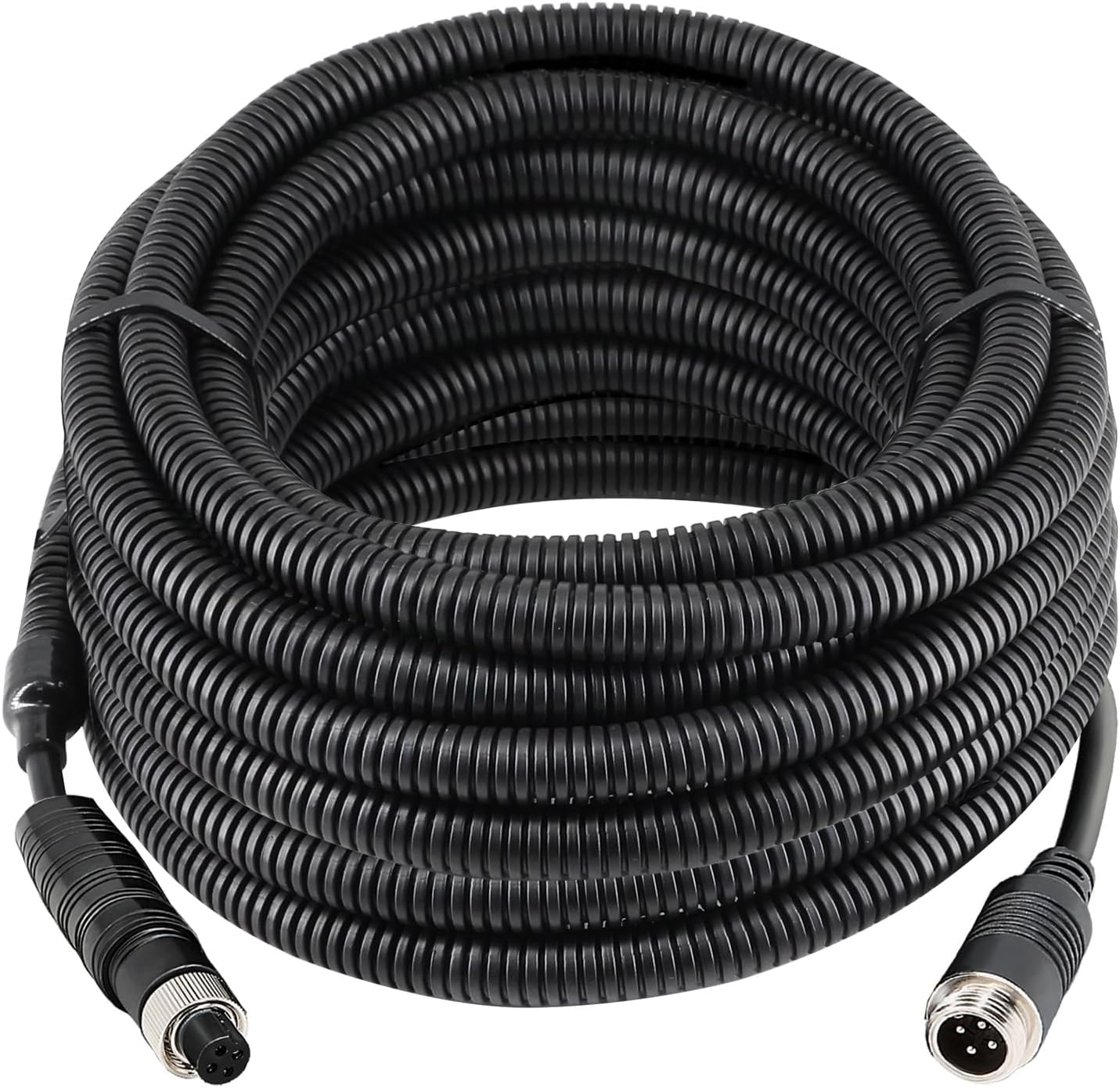 4 Pin Backup Camera Cable with Corrugated Tube Cover, 4 Pin Aviation Extension Cord, Weatherproof, Compatible with Rearview Camera Systems, Radar DVRs, CCTV Security Systems(65FT/20M)