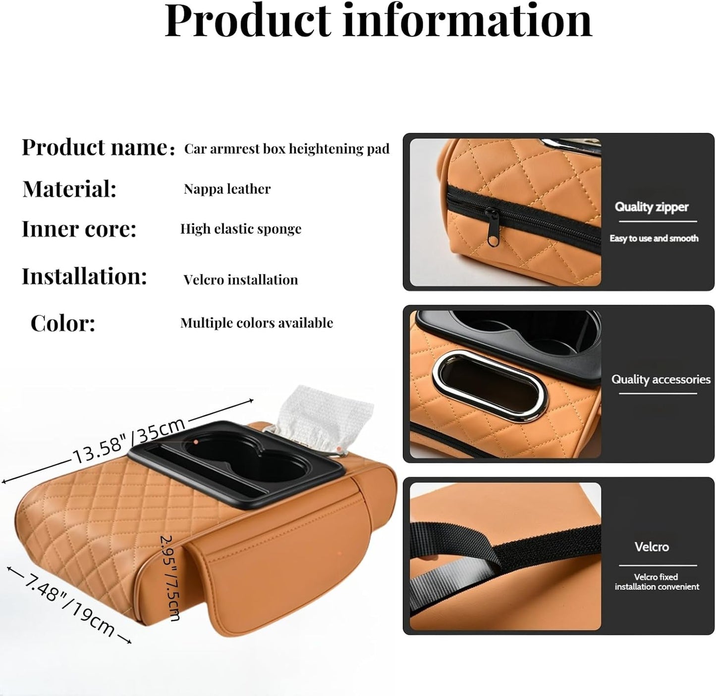 Car Center Console Cover Booster Multifunctional Car Center Console Cushion Pad with Cup Holder & Tissue Box & Side Pockets Arm Rest Cover for Car, Quilting, Black-red