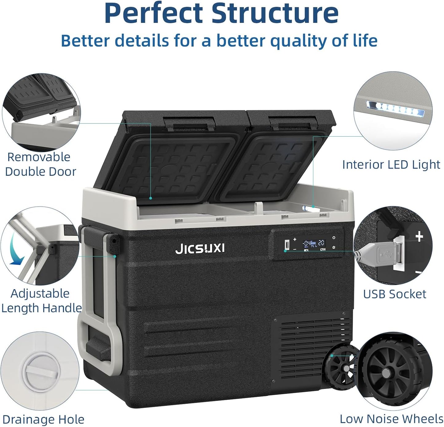 12 Car Refrigerator, 53Quart Dual Zone 12V Car Fridge Portable Freezer(-4F~68F), Compressor Electric Cooler with 12/24V DC 110-240V AC, APP Control, for Camping, Travel, RV, Truck (53Quart)