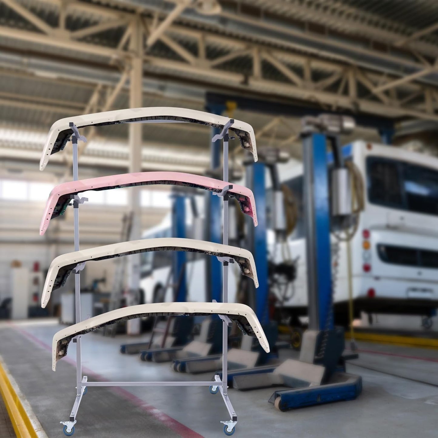 Mobile Bumper Storage Rack, Double-Sided Bumper Stand for Automobile Parts, Maximize Efficiency Auto Body & Parts Storage Pannel Tree, 8 Pairs Racks