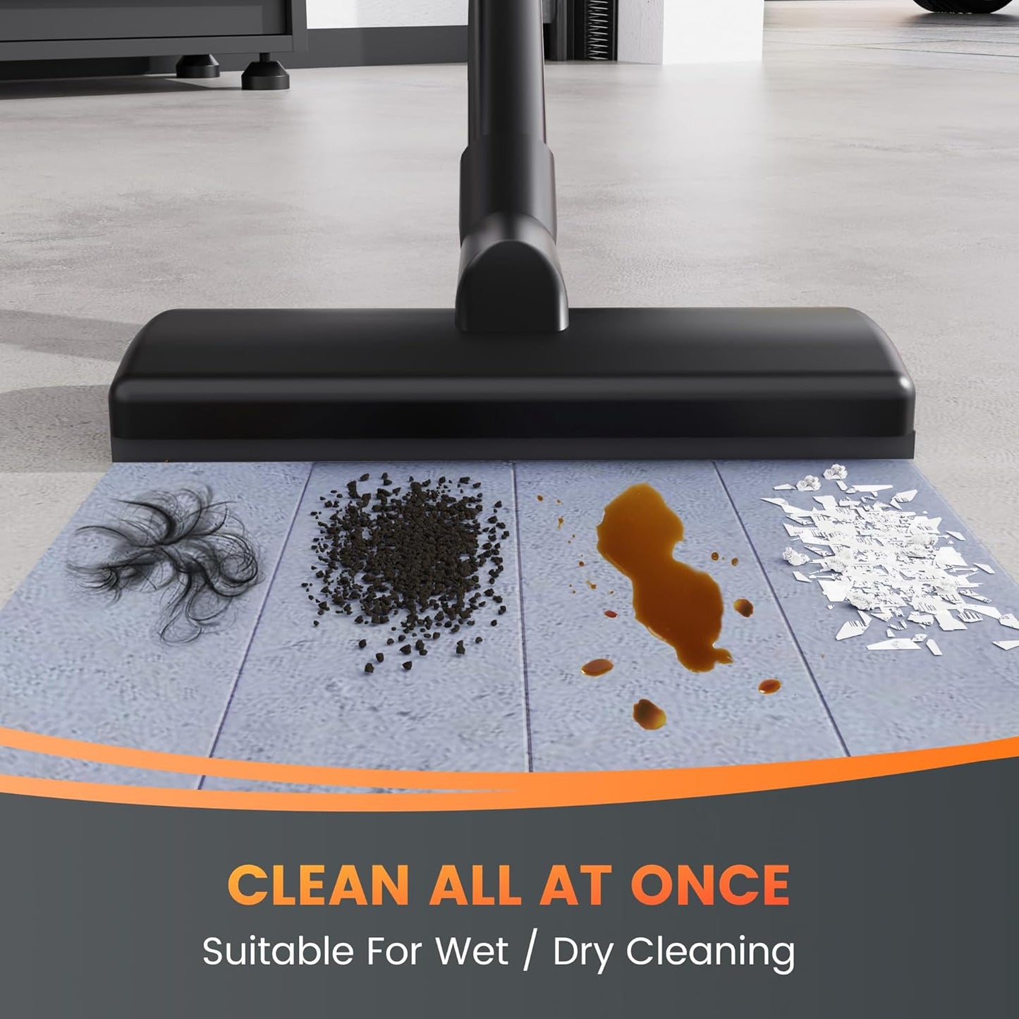 Giraffe Tools Grandstorm Retractable Vacuum Cleaner with 30 FT Hose Wall Mounted, Wet Dry Vacuum Cleaner with 6 Nozzles for Car Detailing Normal Version, Grey （No Remote Control Function）