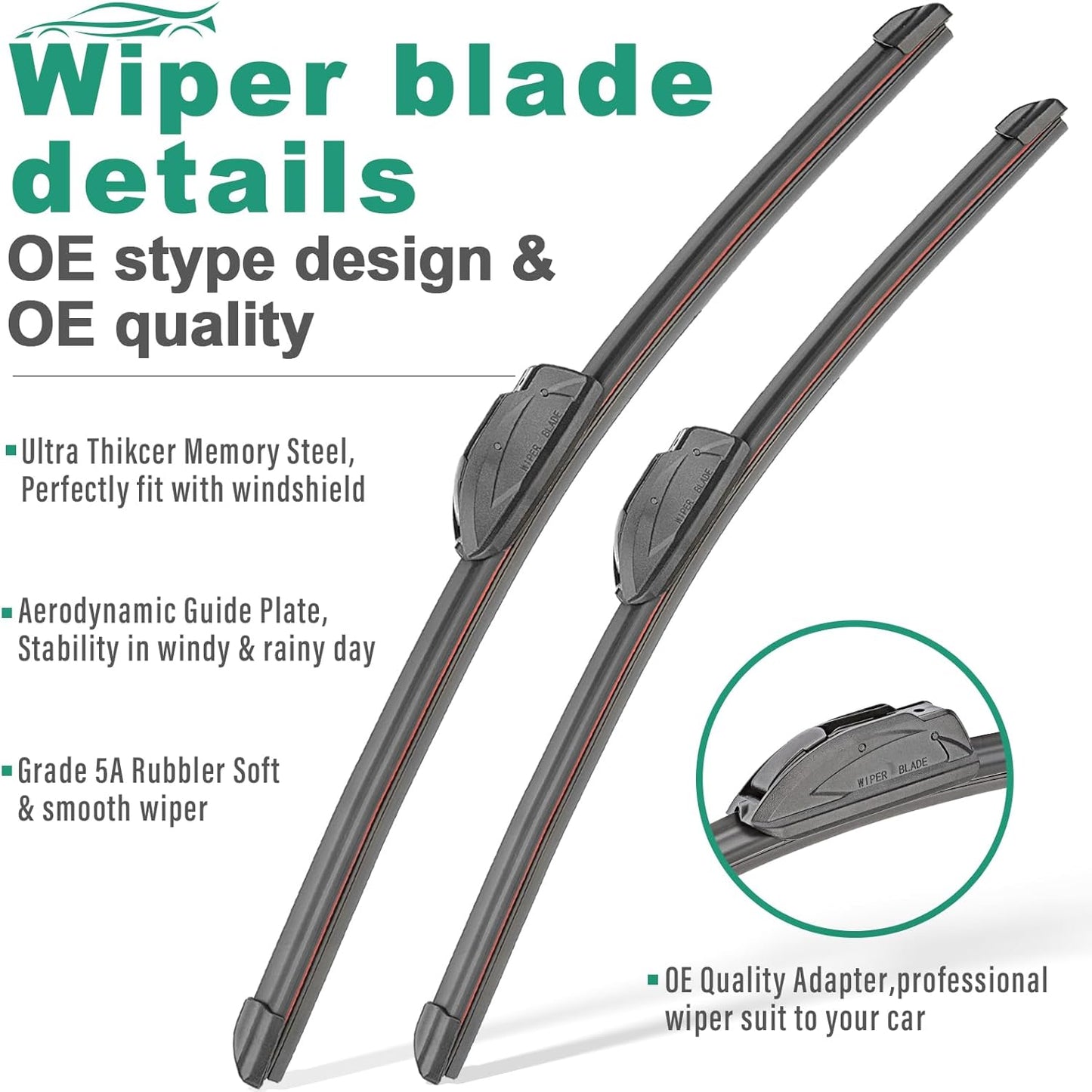 24" 18" 12" Windshield Wiper Blades Replacement for Kia Sportage 2011 2012 2013 2014 2015 2016 Premium All Weather Front Rear Wipers Set - OEM Quality (Pack of 3)