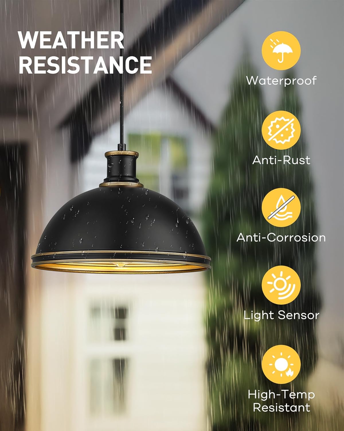 kudos Outdoor Pendant Light, 12" Large 1-Light Hanging Porch Lights, Black Outside Chandelier for Porch Gazebo Patio Entryway, KDOPL03-BK-S