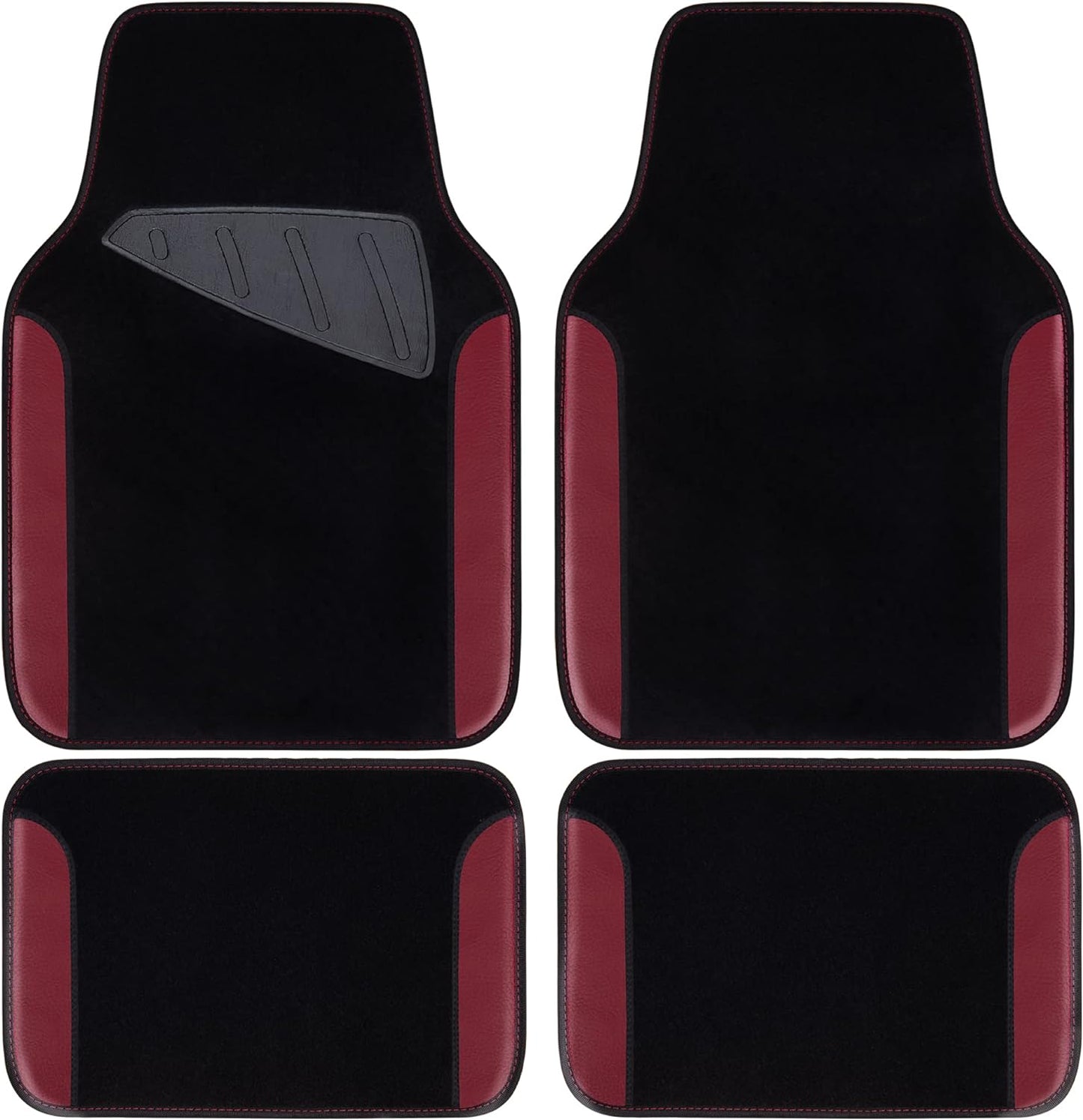 CAR PASS Waterproof Universal Fit Car Floor Mats, Car Mats Fit for SUV,Vans,sedans, Trucks,Set of 4pcs Car Carpet with Driver Heel Pad（Black and Burgundy）
