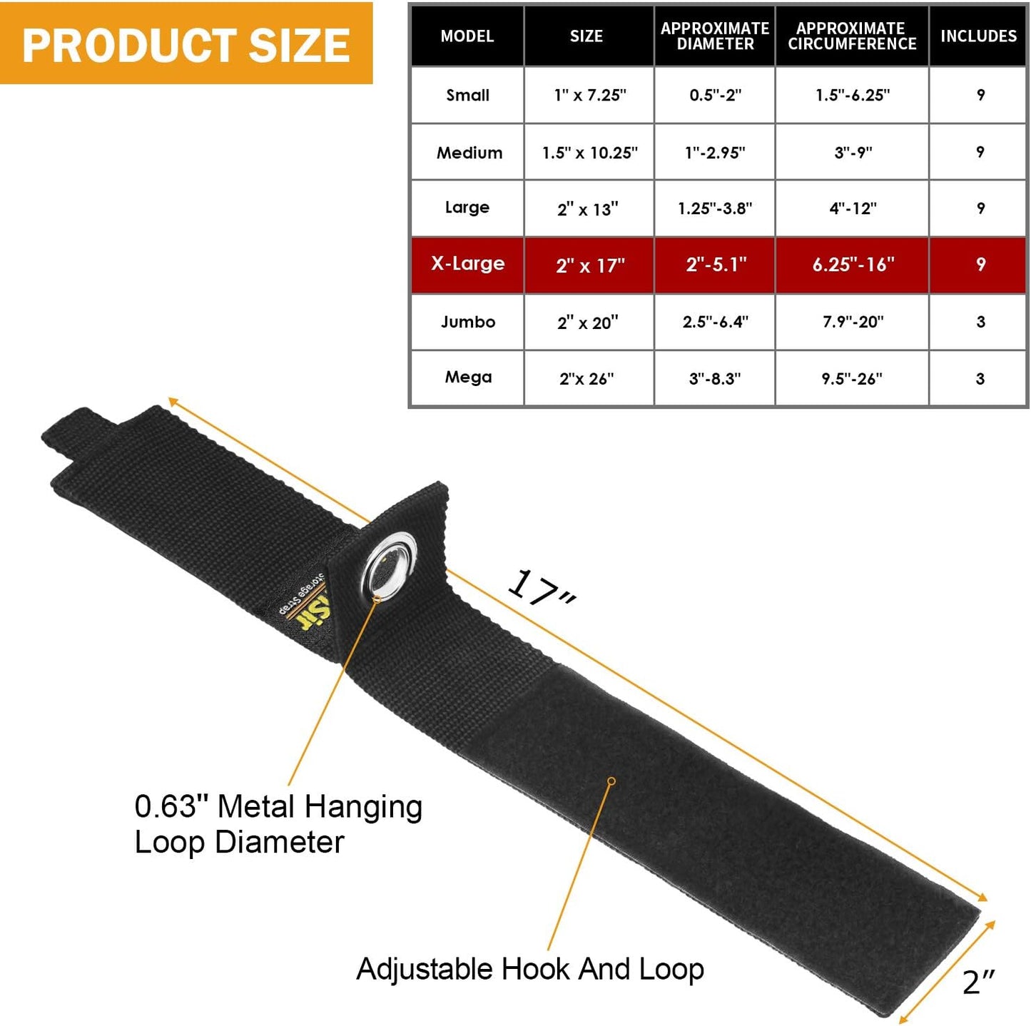 LuBanSir 9 Pack Extension Cord Holder, 17-Inch Extension Cord Storage Strap for Garage Organization and Storage