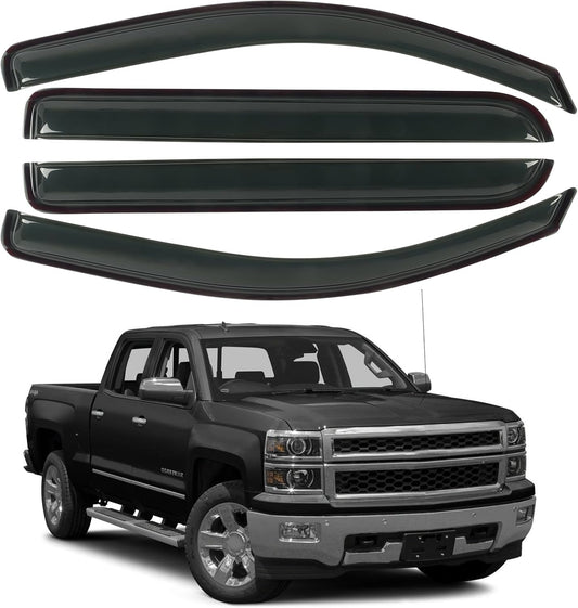 Rain Guards for 2014-2018 Chevrolet(Chevy) Silverado & GMC Sierra 1500 Crew Cab,Window Visors Vent Deflector Shade Smoke for 15-19 Silverado & Sierra 2500HD/3500HD, Tape-On, 4PCS